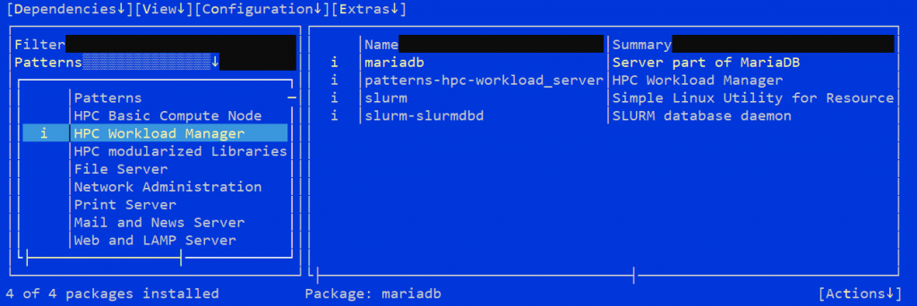 YaST HPC installation patterns