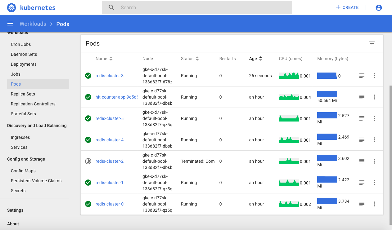 Fig. 6: Dashboard view on Pods