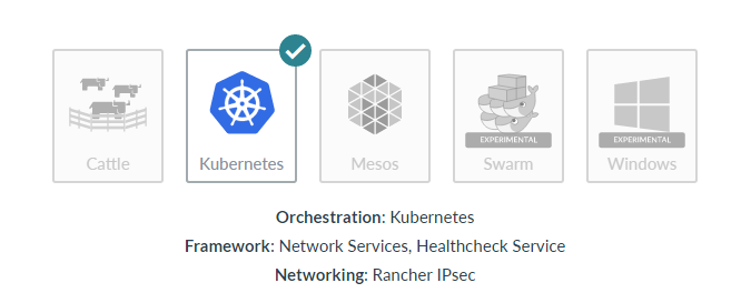 Selecting Kubernetes orchestration in Rancher