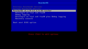 RancherOS v1.1.0 Syslinux boot
menu