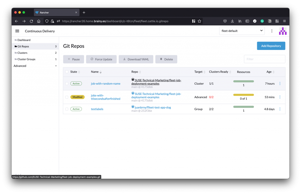 Rancher Fleet modified Git repo
