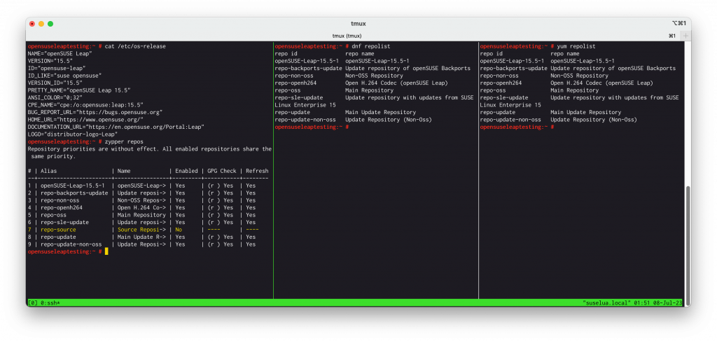 yum, dnf and zypper on openSUSE