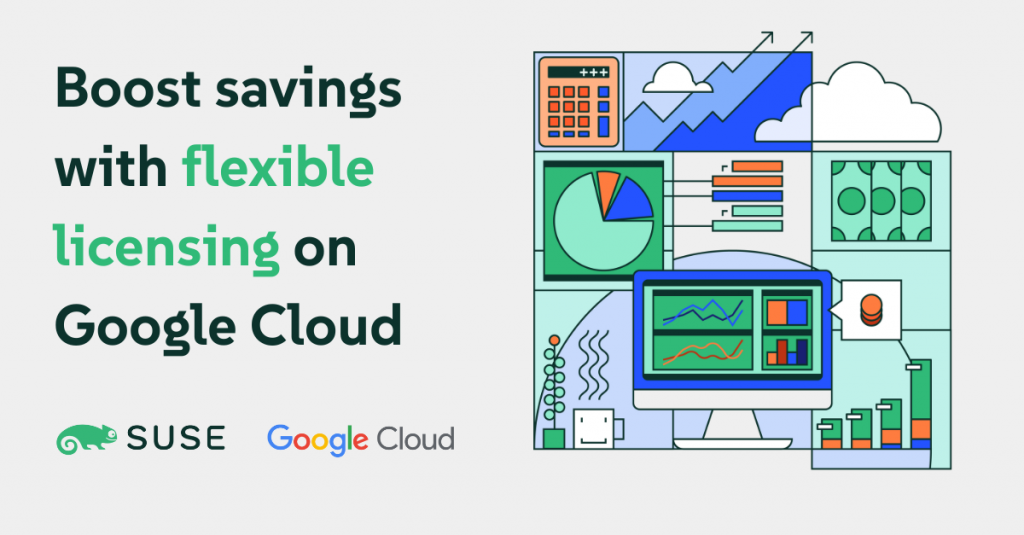 Illustration showing how to boost savings with flexible licensing on Google Cloud.