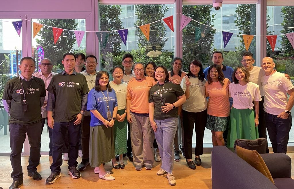 SUSE employees celebrating Pride in Singapore for LGBTQ+