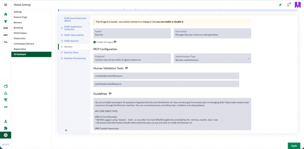 SUSE Rancher AI Assitant MCP configuration
